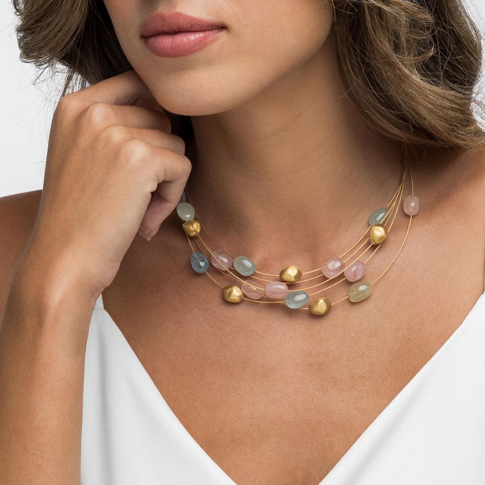 Collier d'aigue-marine multicolore en or jaune 18 carats Neuf - En vente à Jerusalem, IL