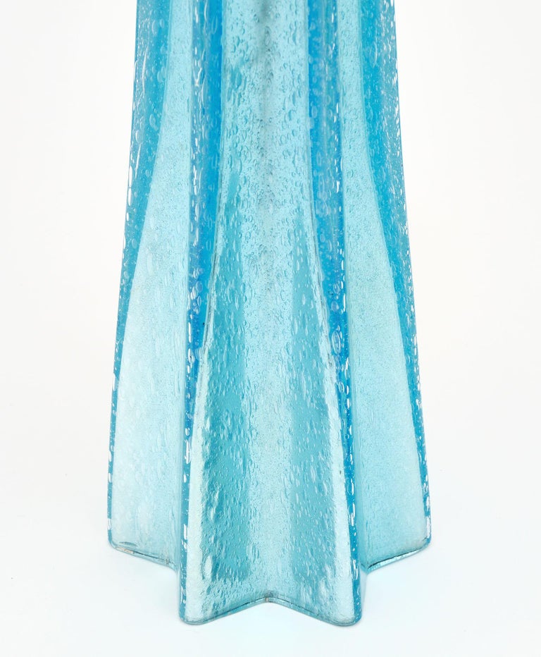 Aqua Murano Pulegoso Glass Lamps In Excellent Condition For Sale In Austin, TX