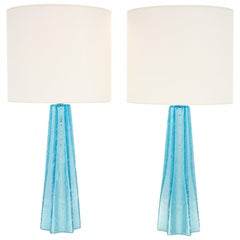 Vintage Aqua Murano Pulegoso Glass Lamps