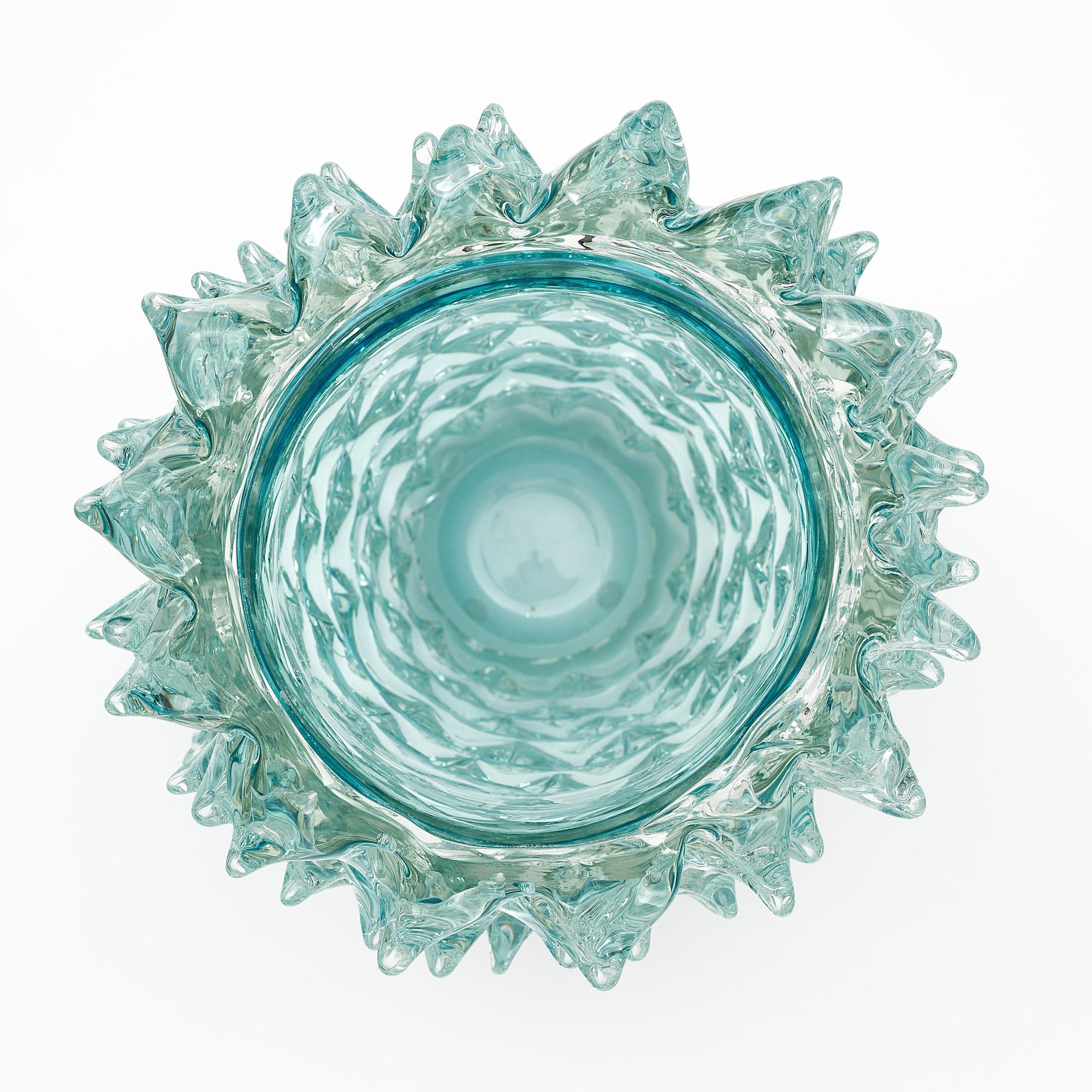 Italian Aqua Murano “Rostrate” Vase For Sale