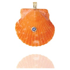 Pendentif coquillage naturel avec or 14 carats et saphir bleu pierre précieuse naturelle