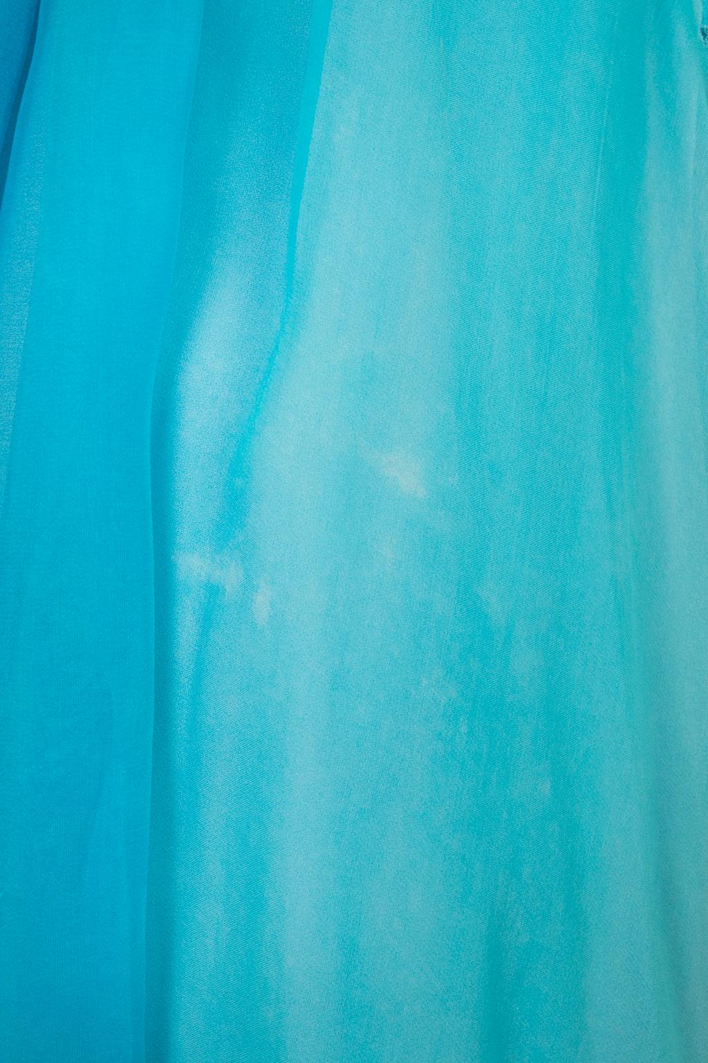 Aqua Ombré Tie Dye Chiffon Ball Gown with Ostrich Feather Trim – XS, 1960s For Sale 7