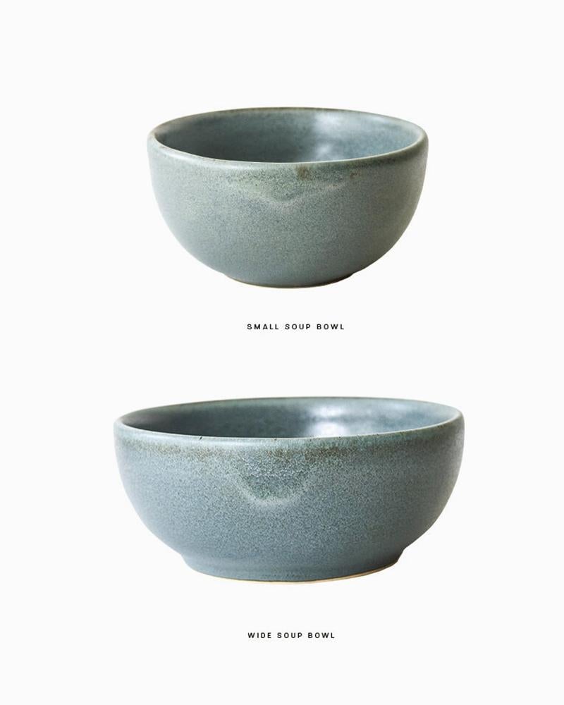 Contemporary Aqua Organic Modern Handmade Small Soup Bowls, Set of 4 For Sale