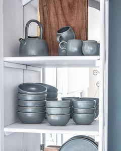 Aqua Organische Moderne handgefertigte breite Suppenschalen, 4er-Set