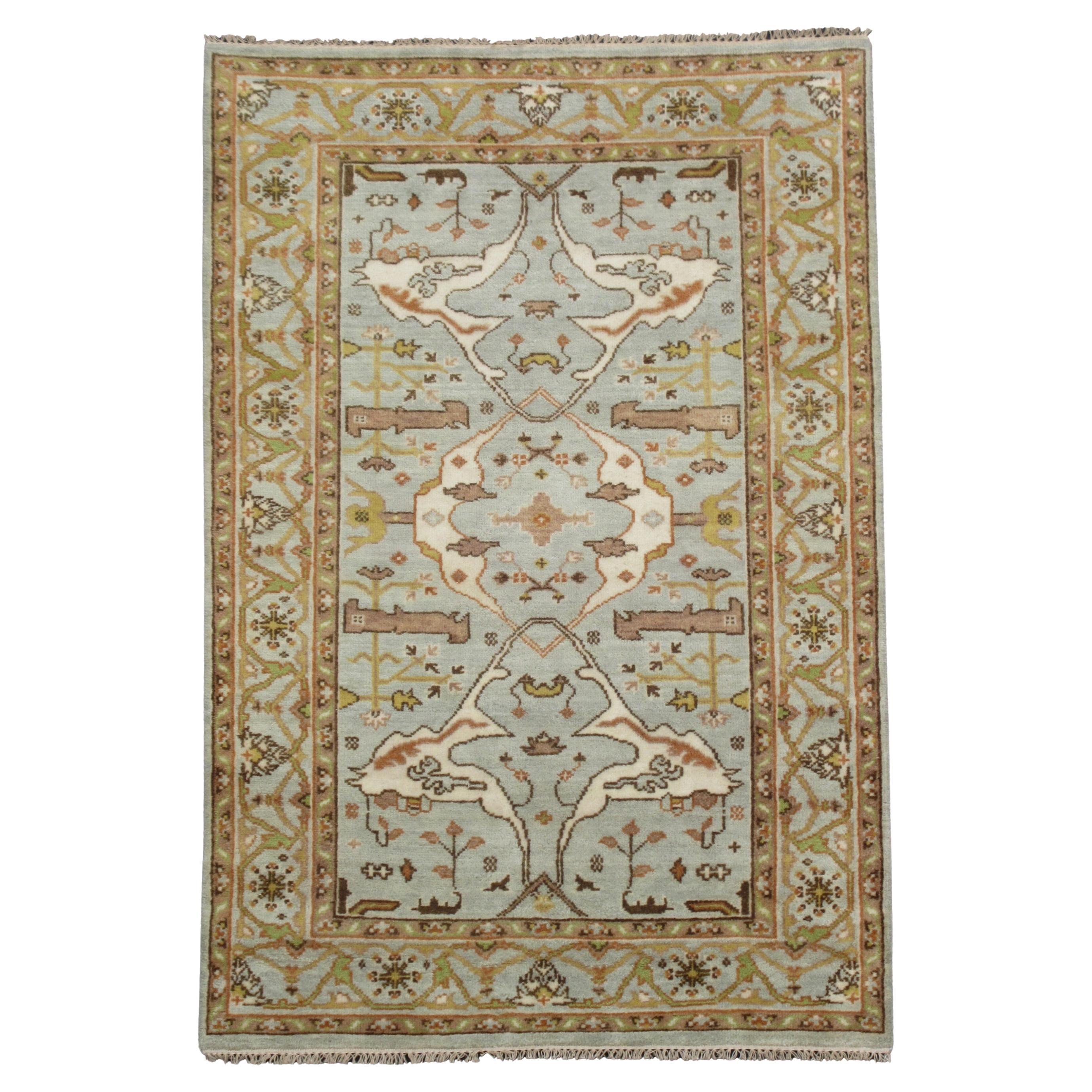 Aqua Oushak Area Rug For Sale