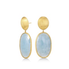 Yvel Aqua Oval Earrings in Satin Finish 18K Yellow Gold