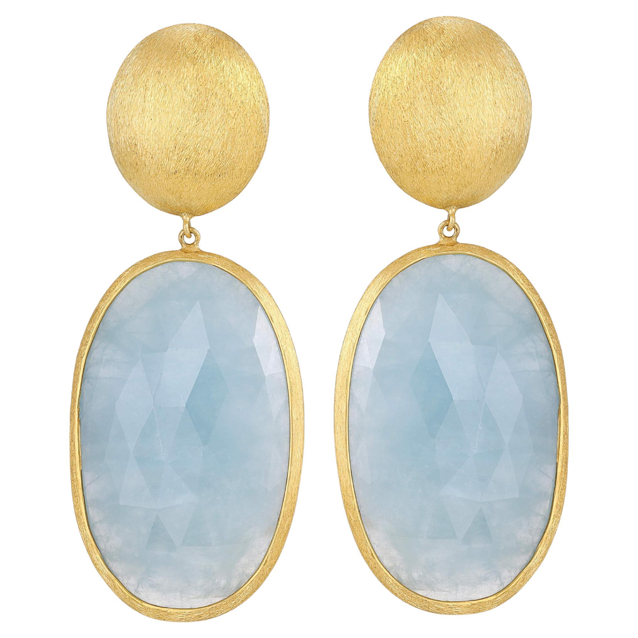 Yvel Aqua Oval Earrings in Satin Finish 18K Yellow Gold