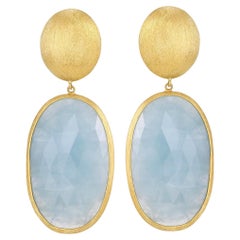 Pendientes Ovalados Aqua en Oro Amarillo de 18 K Acabado Satinado