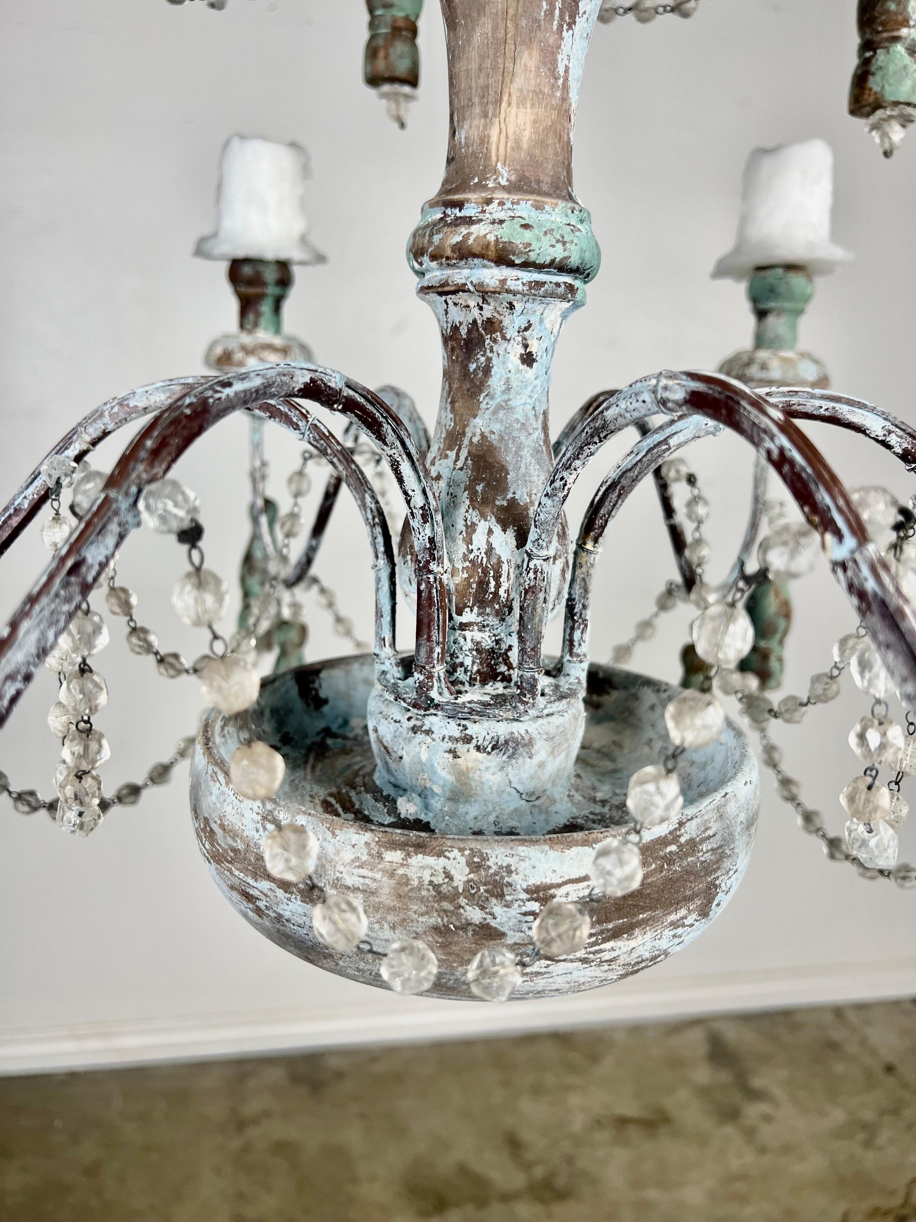 Hand-Painted  Aqua Painted Italian Six Light Chandelier by MLA For Sale