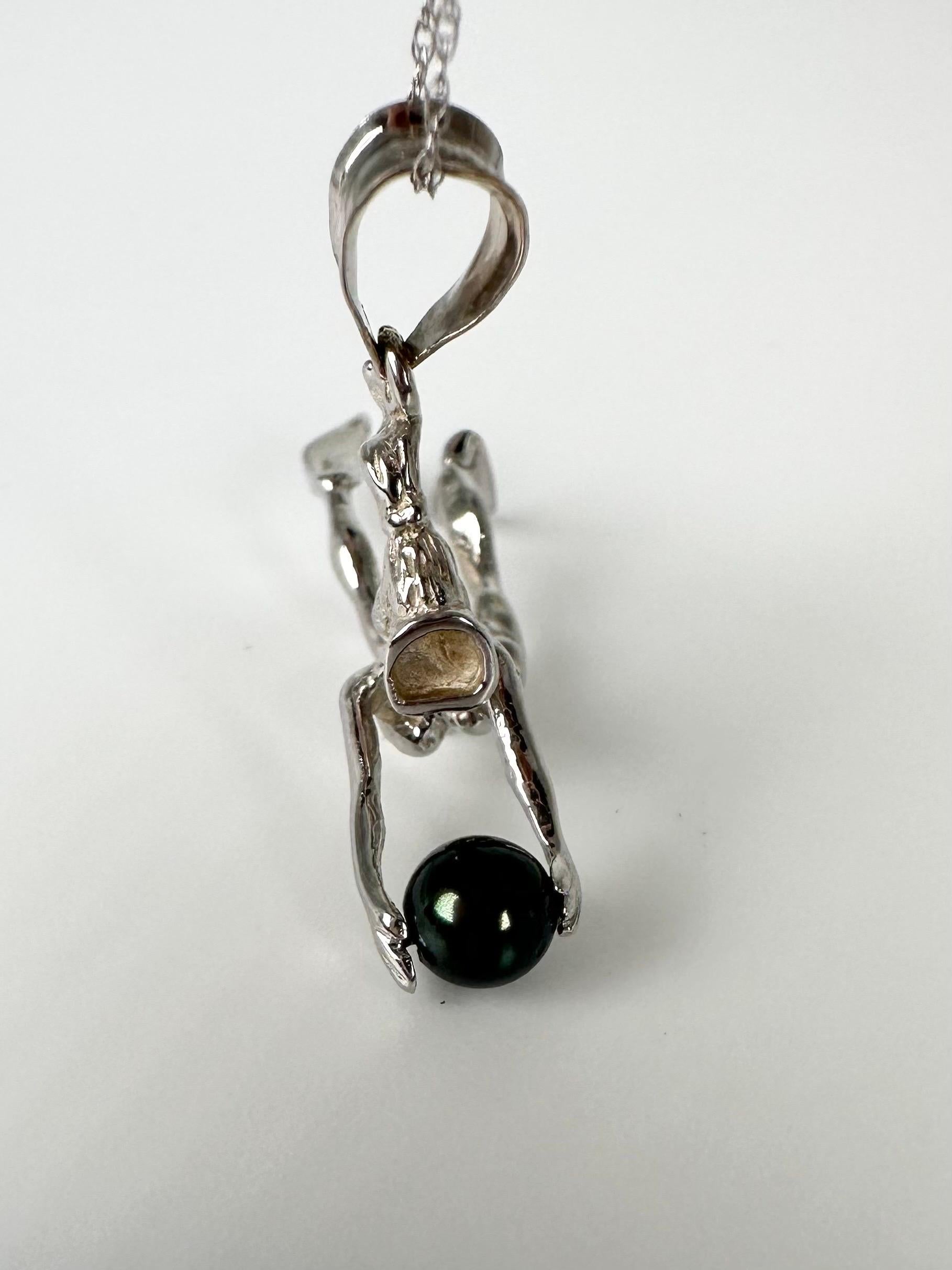 Aqua pendant necklace DIVER pendant necklace 14KT pearl necklace In New Condition For Sale In Jupiter, FL