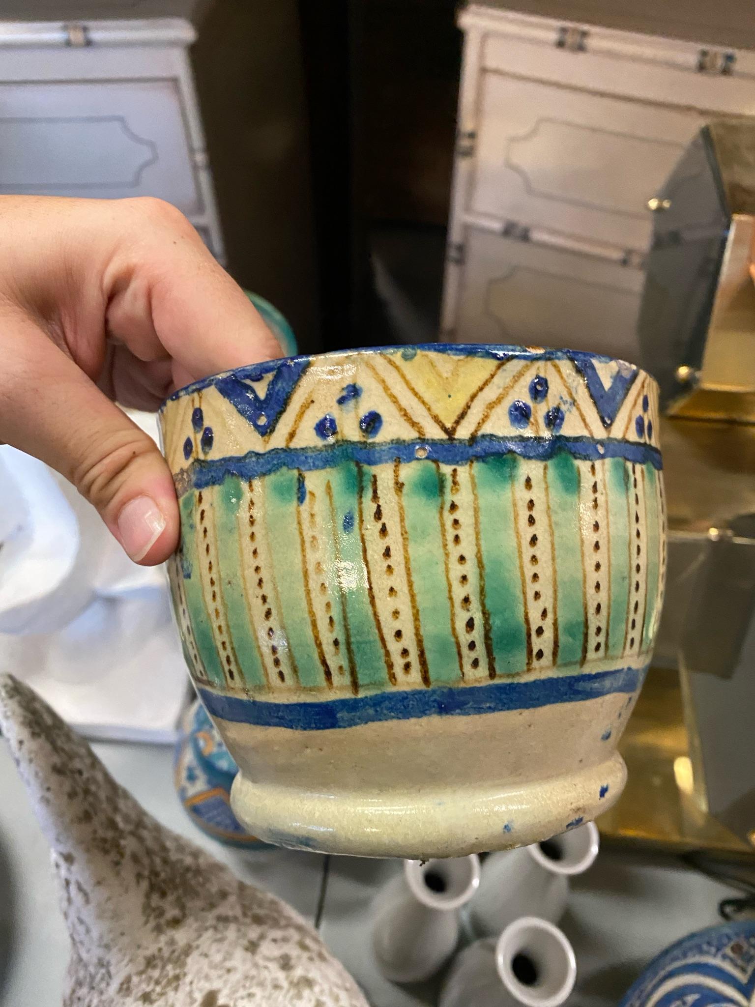 19th Century Aqua Striped Moroccan Bowl