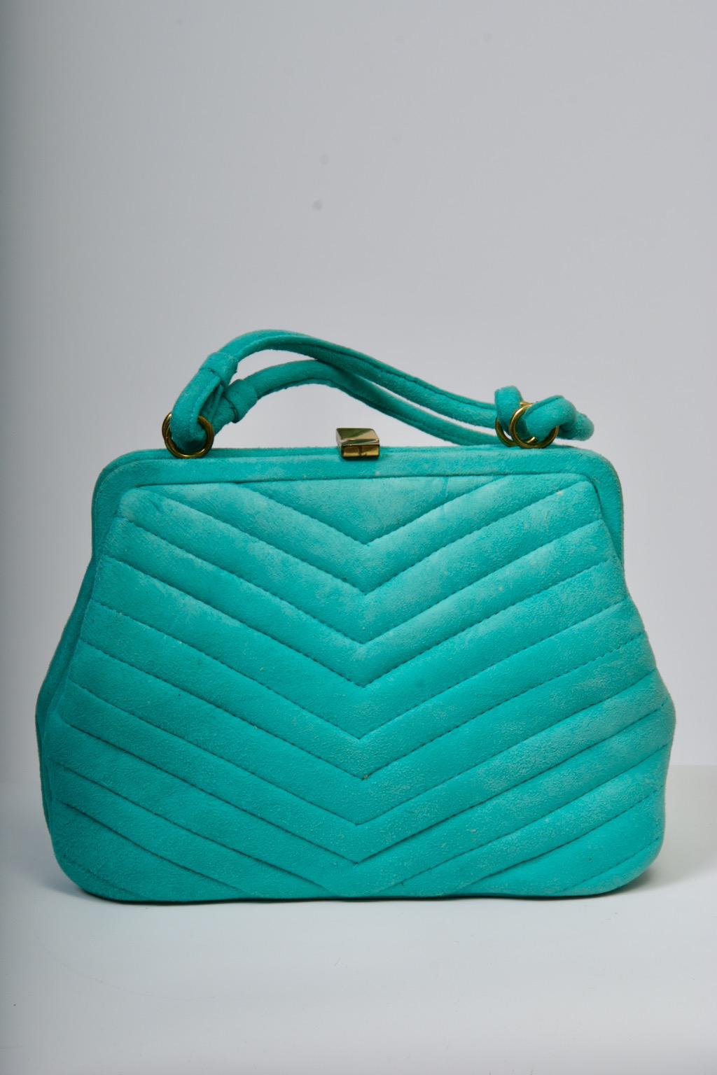 Bleu Aqua Suede 1960s Double Pouch Handbag en vente