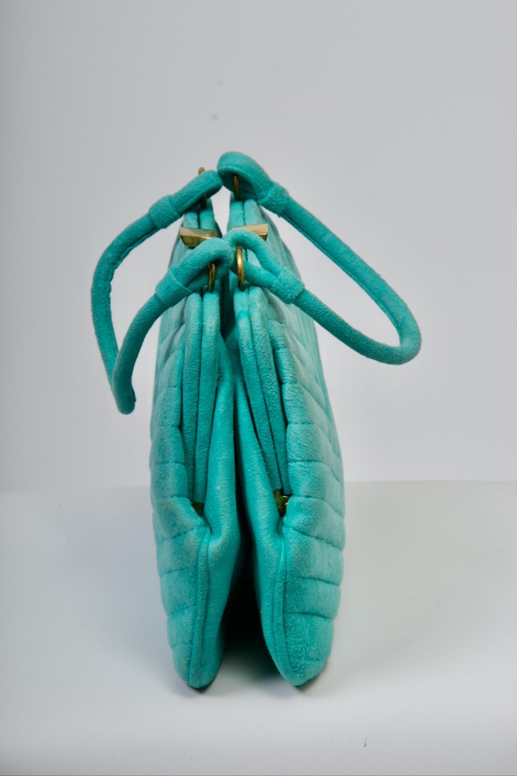 Blue Aqua Suede 1960s Double Pouch Handbag For Sale