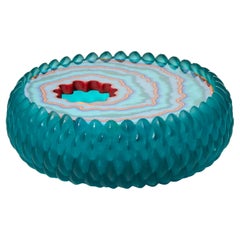 Aqua Tourbillon, teal & red cast glass textured lidded box by Angela Jarman