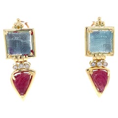 Aqua Tourmaline Diamond 14K Yellow Gold Earrings Aqua Tourmaline Diamond 14K Yellow Gold Earrings