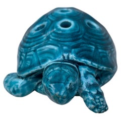 Aqua Turquoise Majolica Turtle Vase Clement Massier, circa 1890