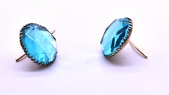 Aqua Vauxhall Glass Set in metal Earrings, circa 1880