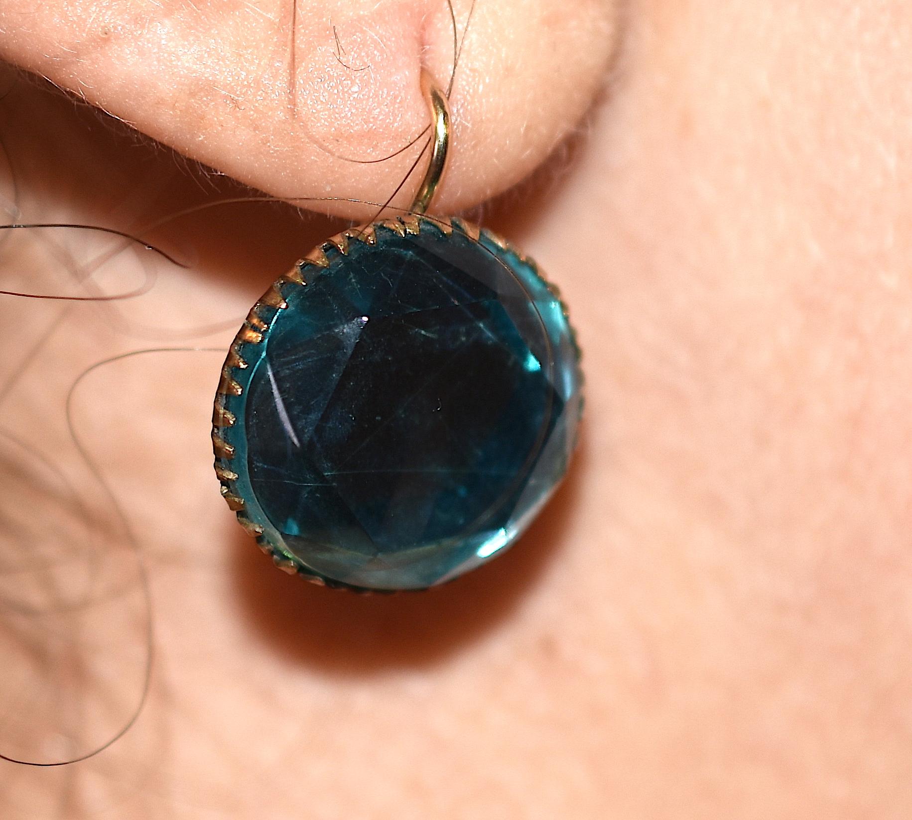 Aqua Vauxhall Glass Set In Metal Earrings Circa 1880 At 1stDibs 