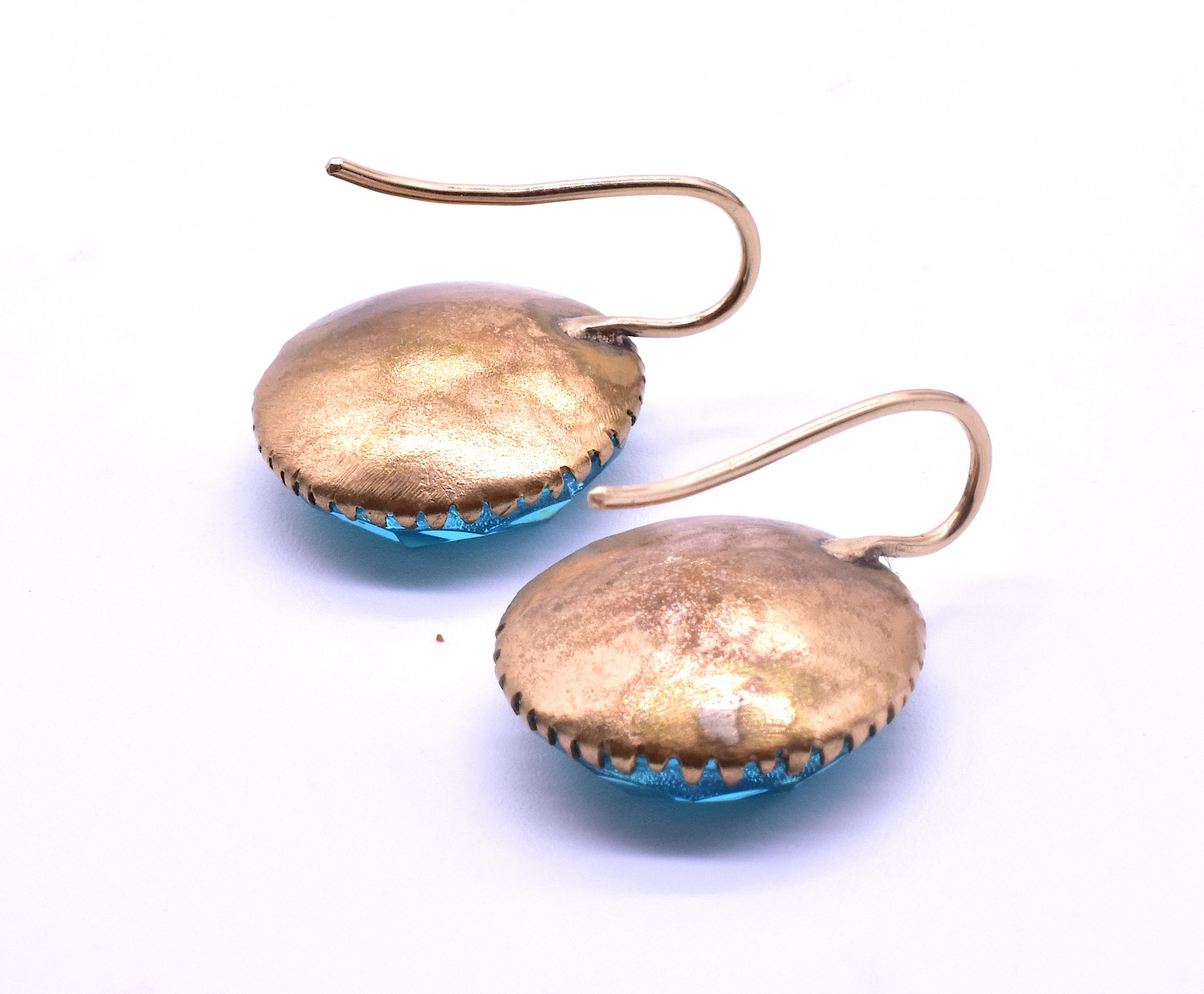 Victorian Aqua Vauxhall Glass Set in metal Earrings, circa 1880