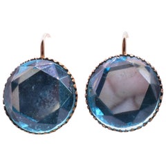 Aqua Vauxhall Glass Set in metal Earrings, circa 1880