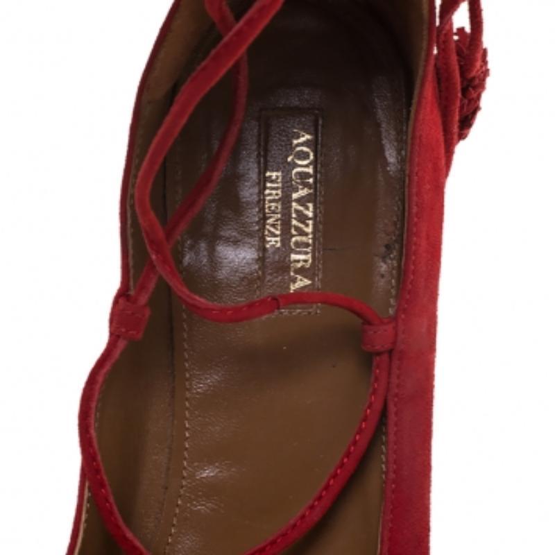 Donna Aquaazzura Red Suede Leather Fringe Tassel Ankle Wrap Ballet Flats Size 40.5 in vendita