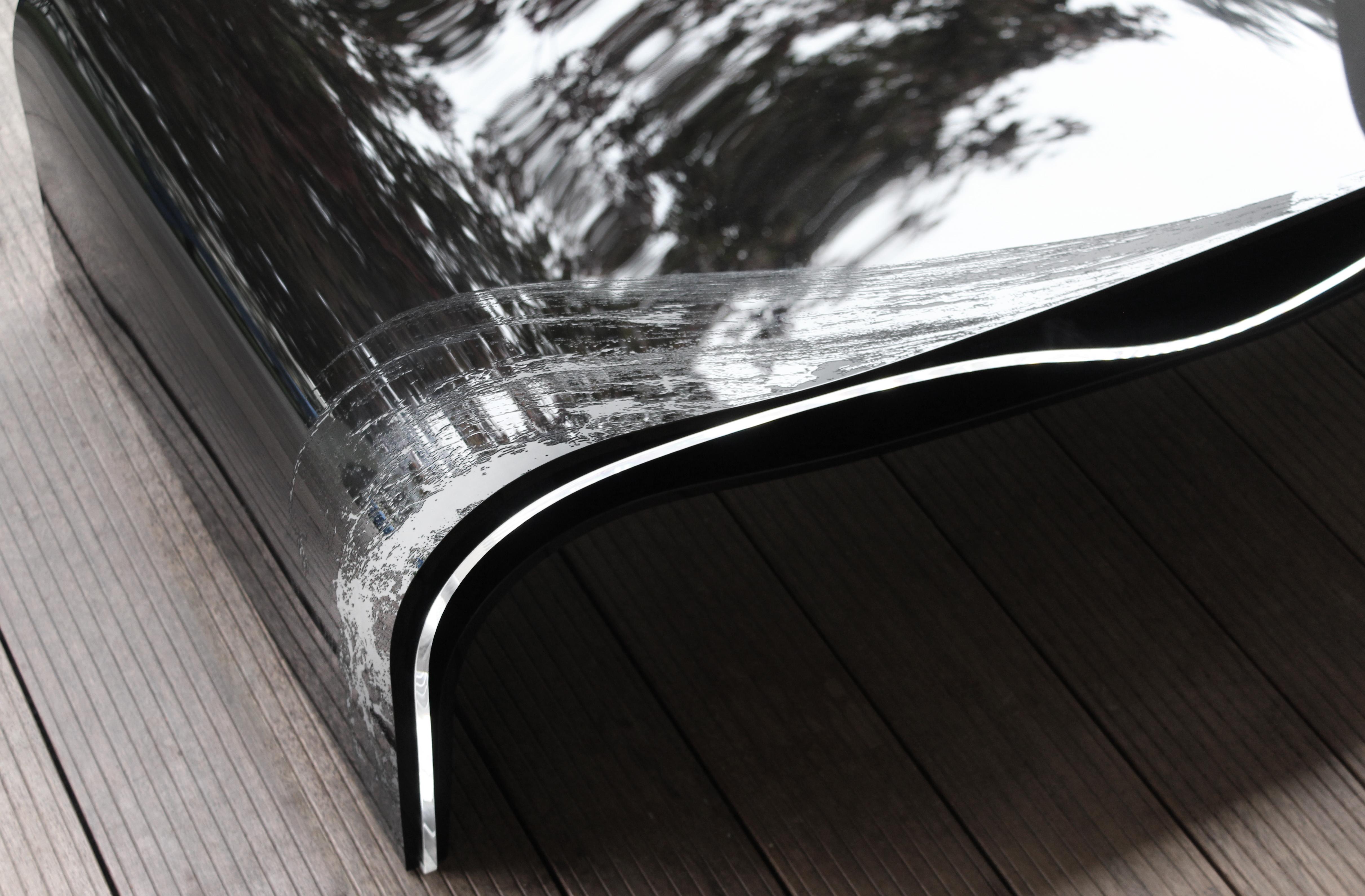 Contemporary Aquae Black Wave, Coffee Table, Molded Plexiglass Lasercut Engraved For Sale