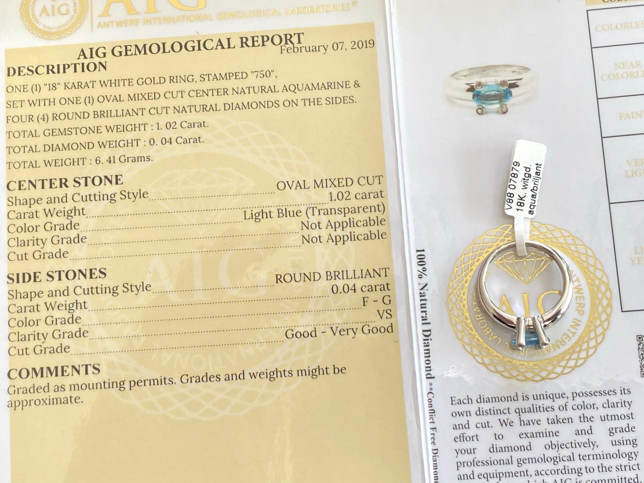 Bague aigue-marine et diamant en or blanc, Italie, 2019 en vente 4