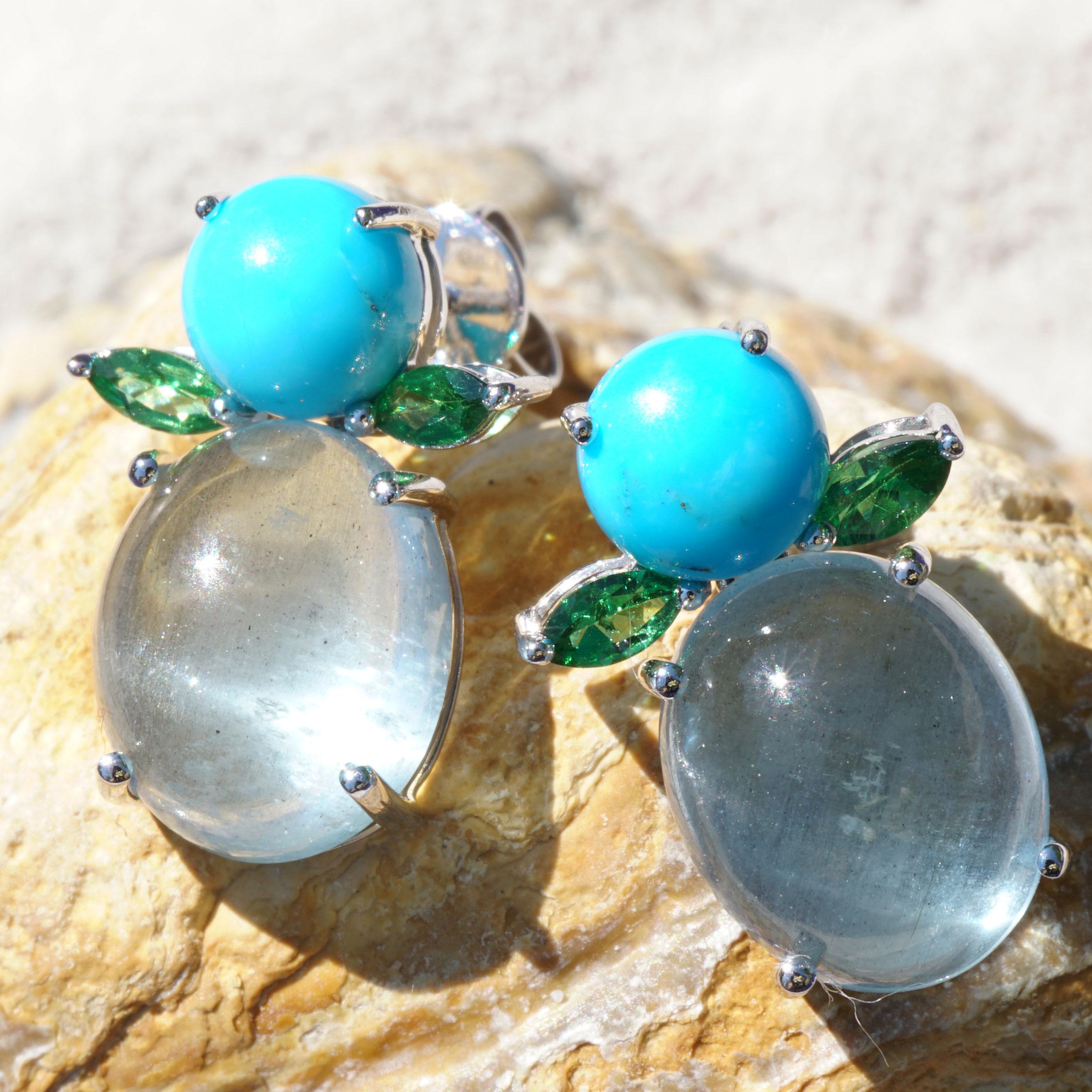Modern Aquamarin Turqouise Tsavorite Earrings Little Blue Angels Soo Precious and Nice