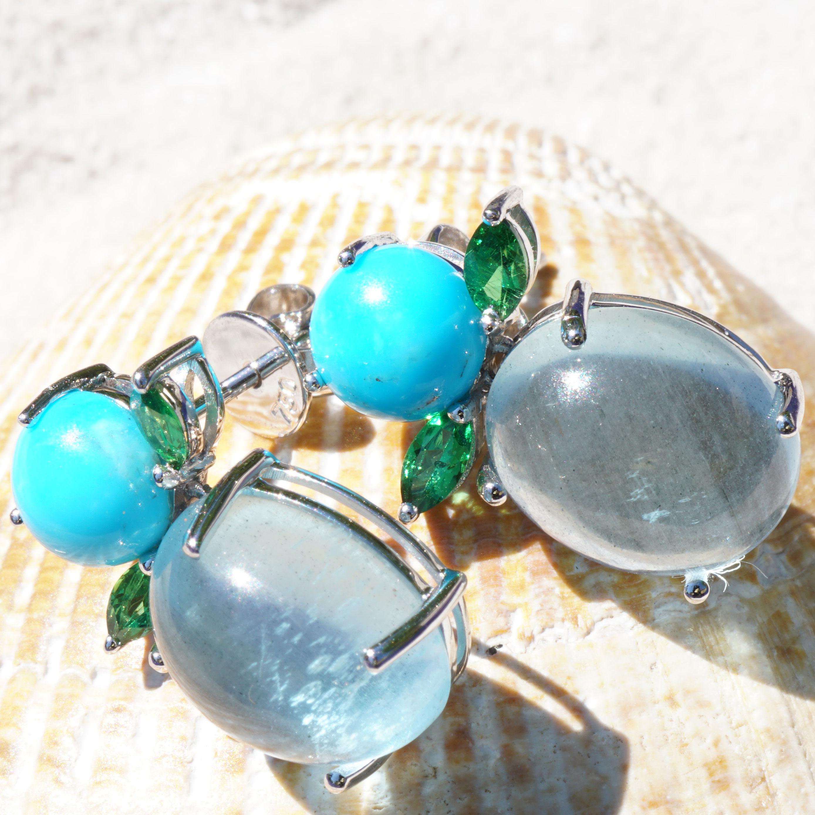 Round Cut Aquamarin Turqouise Tsavorite Earrings Little Blue Angels Soo Precious and Nice
