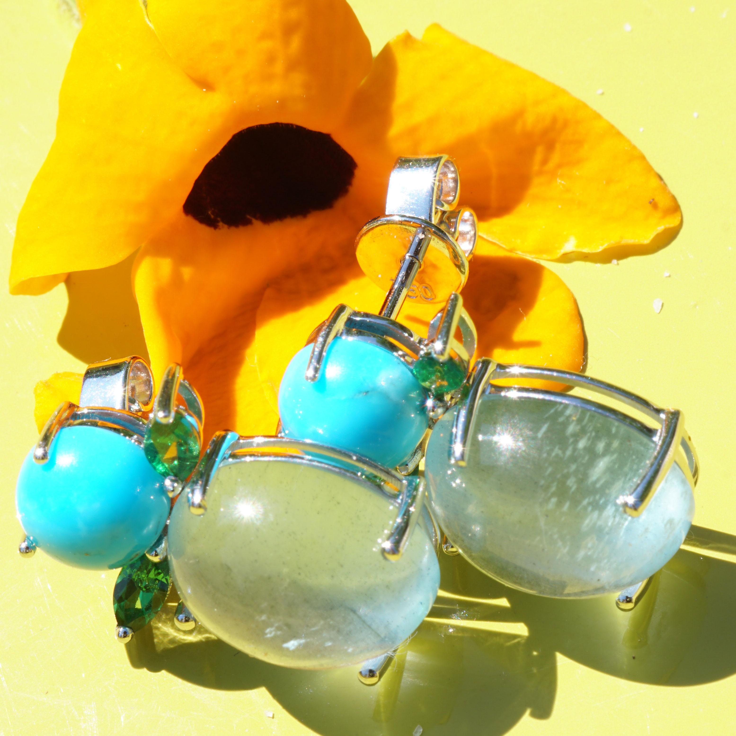 Aquamarin Turqouise Tsavorite Earrings Little Blue Angels Soo Precious and Nice In New Condition In Viena, Viena