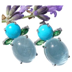 Aquamarin Turqouise Tsavorite Earrings Little Blue Angels Soo Precious and Nice