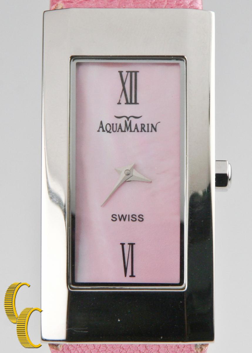 Total Mass: 36 grams
Does Not Include Original Box or Papers

Stainless Steel Case
Width= 20 mm 
Length= 40 mm
Thickness = 6 mm

Pink Dial w/ Silver Tic Marks & Hands
13 mm Wide
27mm Long

Pink Genuine Leather Bracelet w/ Deployment Clasp
Inner
