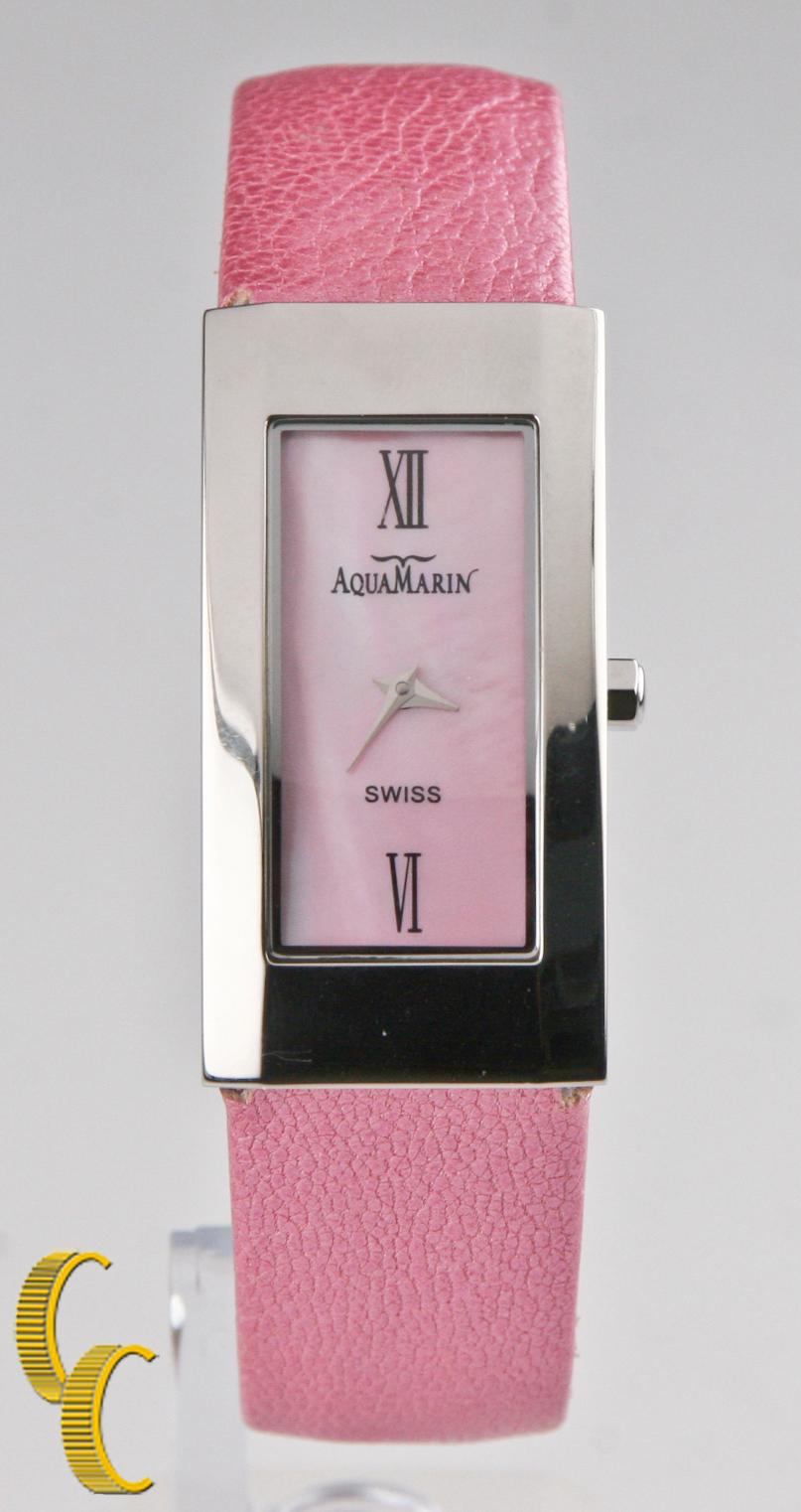 AquaMarin Women's Stainless Steel Watch w/ Pink Dial Pink Leather Strap AL22103 In Good Condition For Sale In Van Nuys, CA