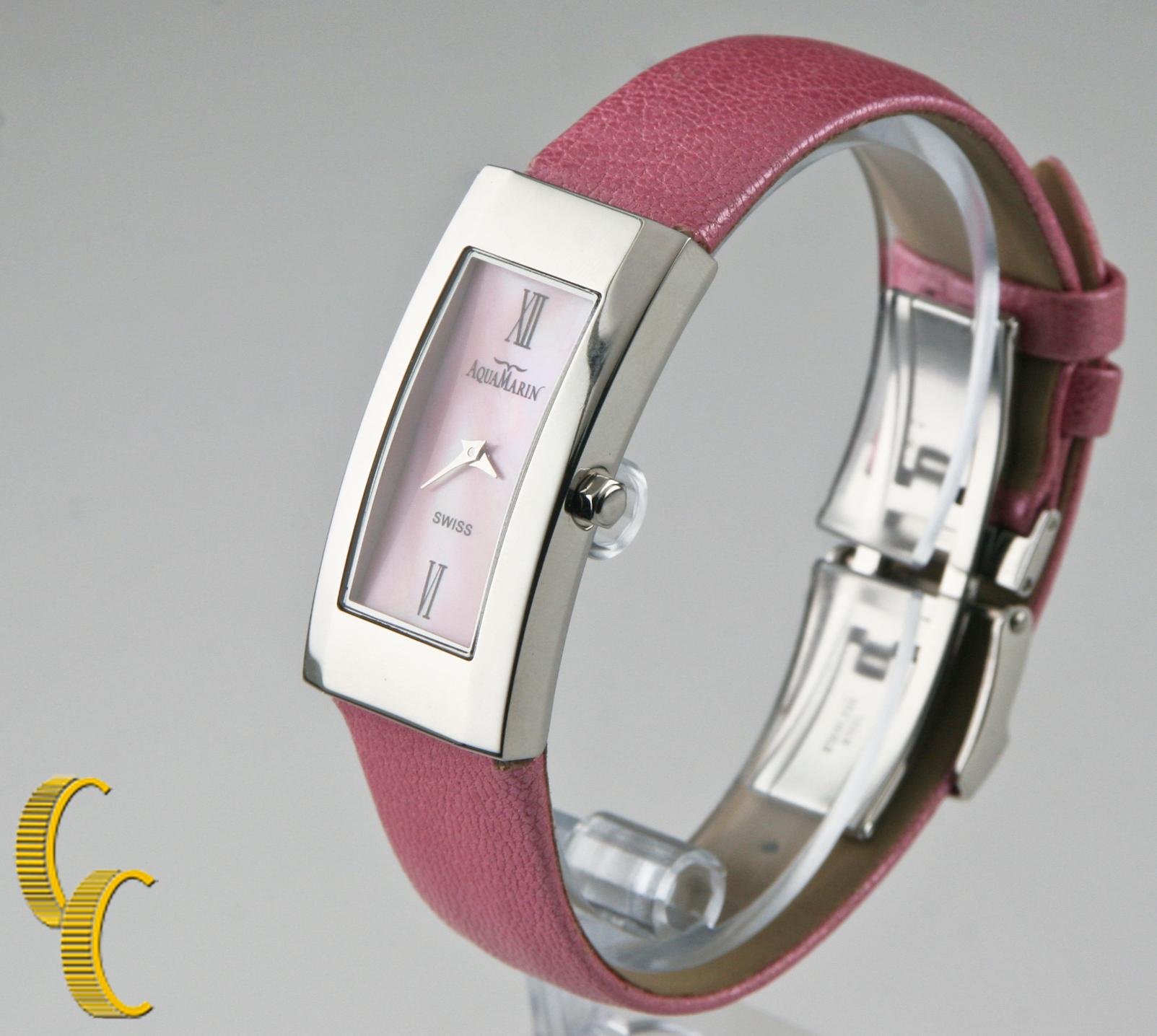 AquaMarin Women's Stainless Steel Watch w/ Pink Dial Pink Leather Strap AL22103 For Sale 1