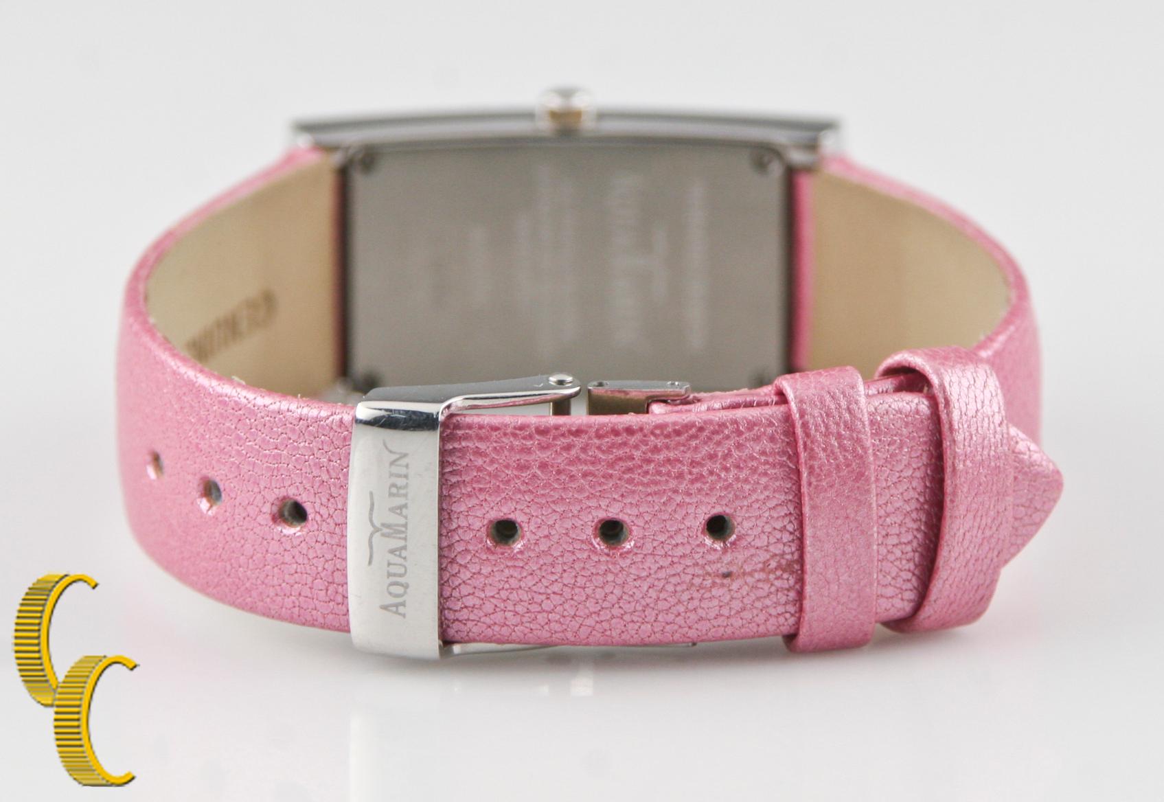 AquaMarin Women's Stainless Steel Watch w/ Pink Dial Pink Leather Strap AL22103 For Sale 2