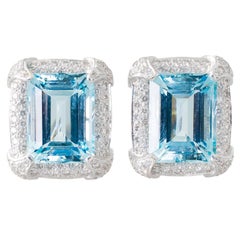 Aquamarine and Diamond Clip-On Earrings
