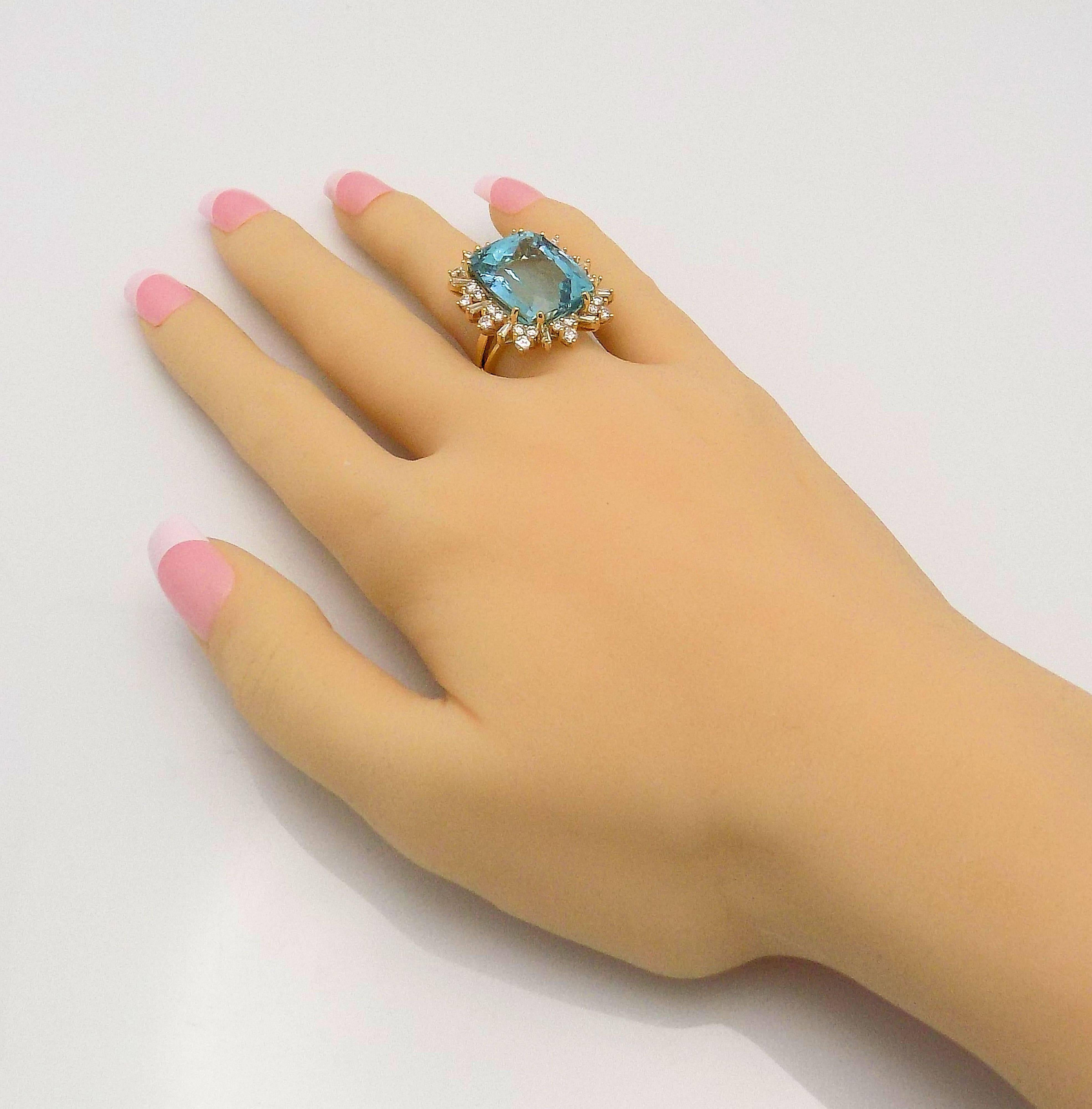 Aquamarine and Diamond Ring In Excellent Condition For Sale In Dallas, TX