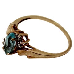 Aigue-marine Bague Vintage en or massif 10k avec accents de diamants