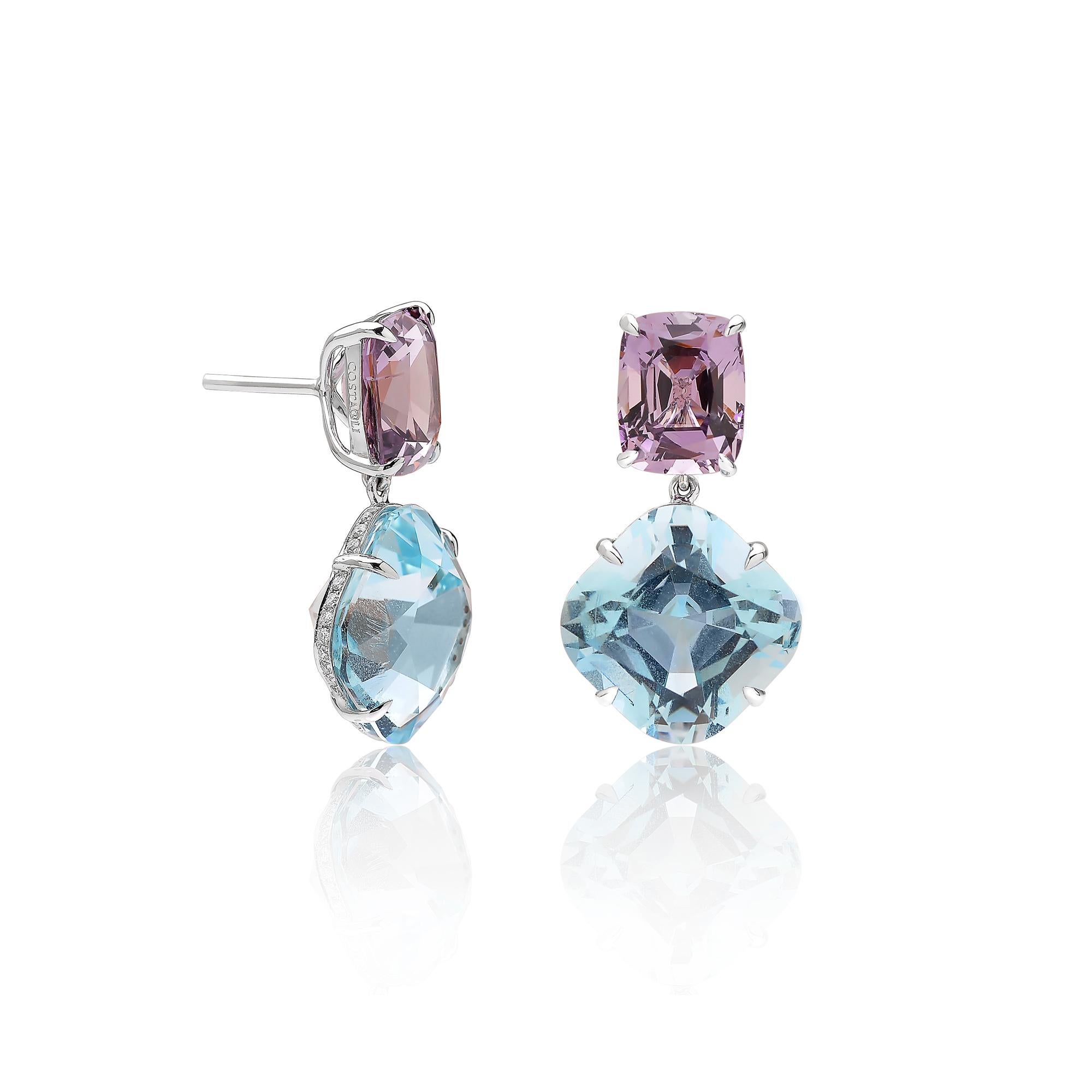 Cushion Cut Paolo Costagli Aquamarine 13.03 Carat, Spinel 9.12 Carat and Diamond Earrings