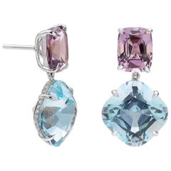 Paolo Costagli Aquamarine 13.03 Carat, Spinel 9.12 Carat and Diamond Earrings