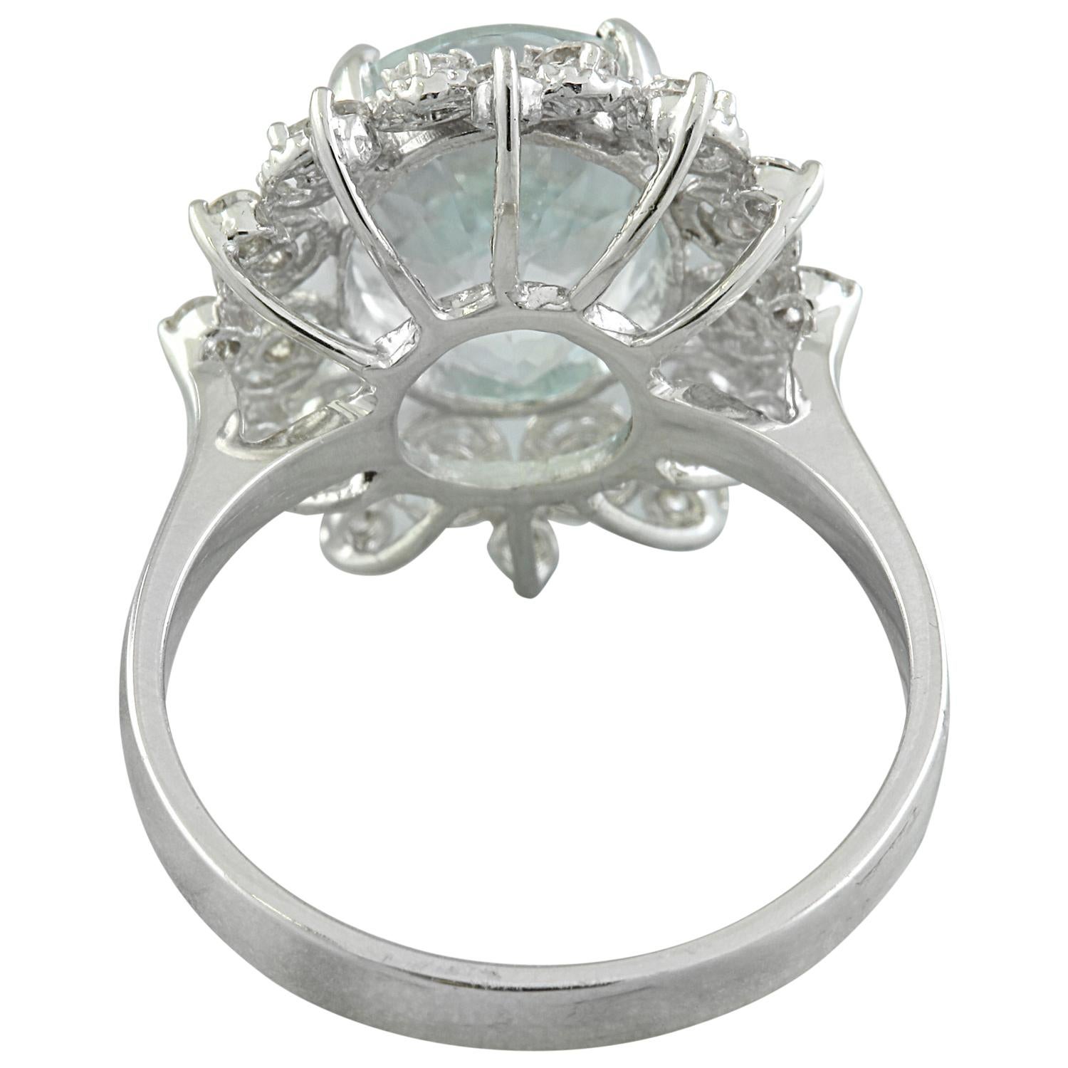 Aquamarine 14 Diamond Ring In Karat White Gold  In New Condition For Sale In Los Angeles, CA