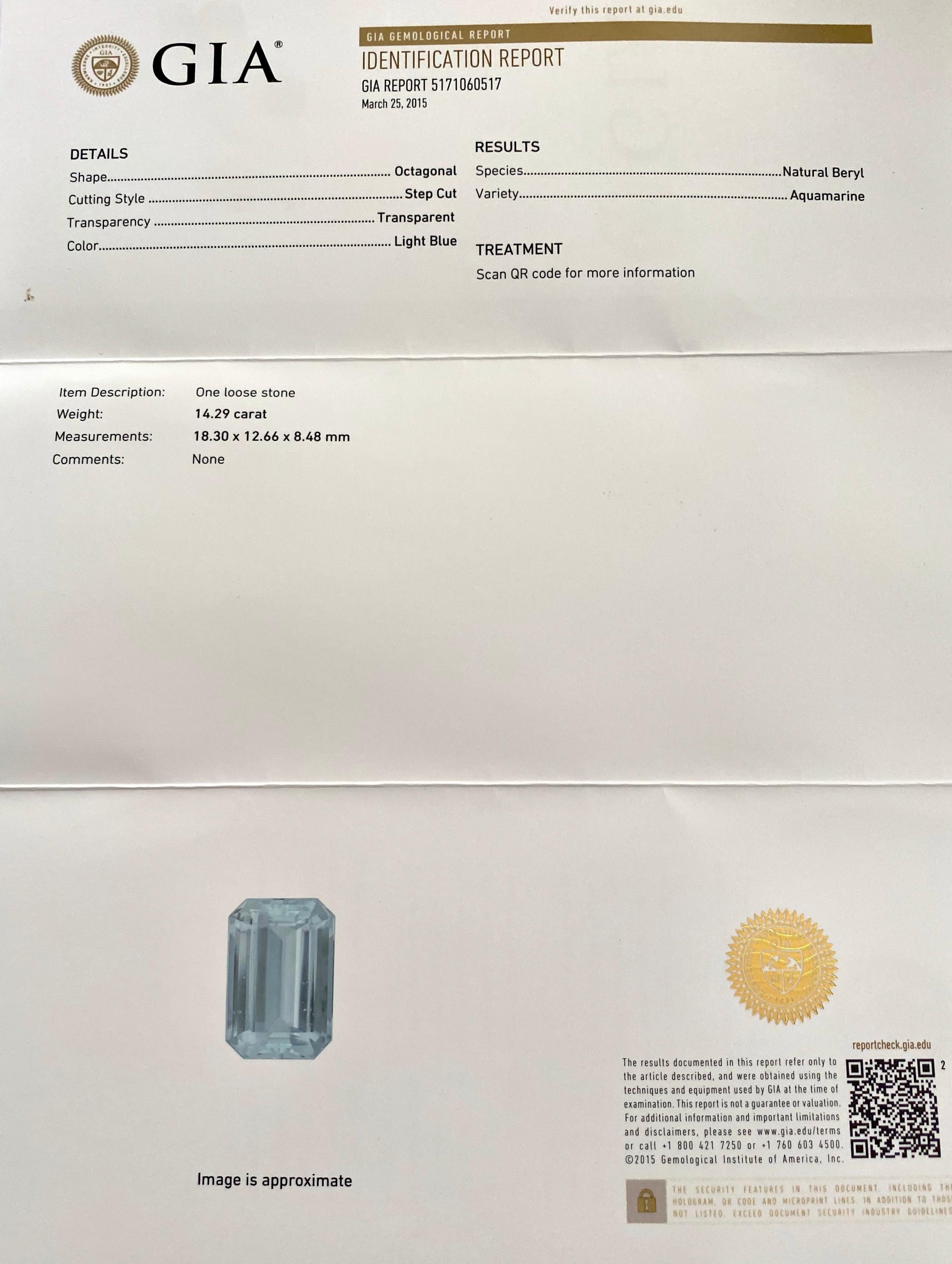 Aquamarine 14.19 Carat and 45 Diamonds Set in a 18 Karat White Gold Neclace For Sale 5