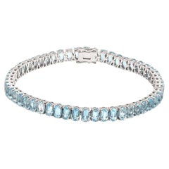 Aquamarine 14K (18K Custom) White Gold Tennis Bracelet