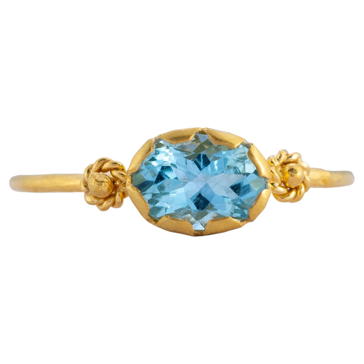 Anello impilabile in oro 14k con acquamarina in vendita