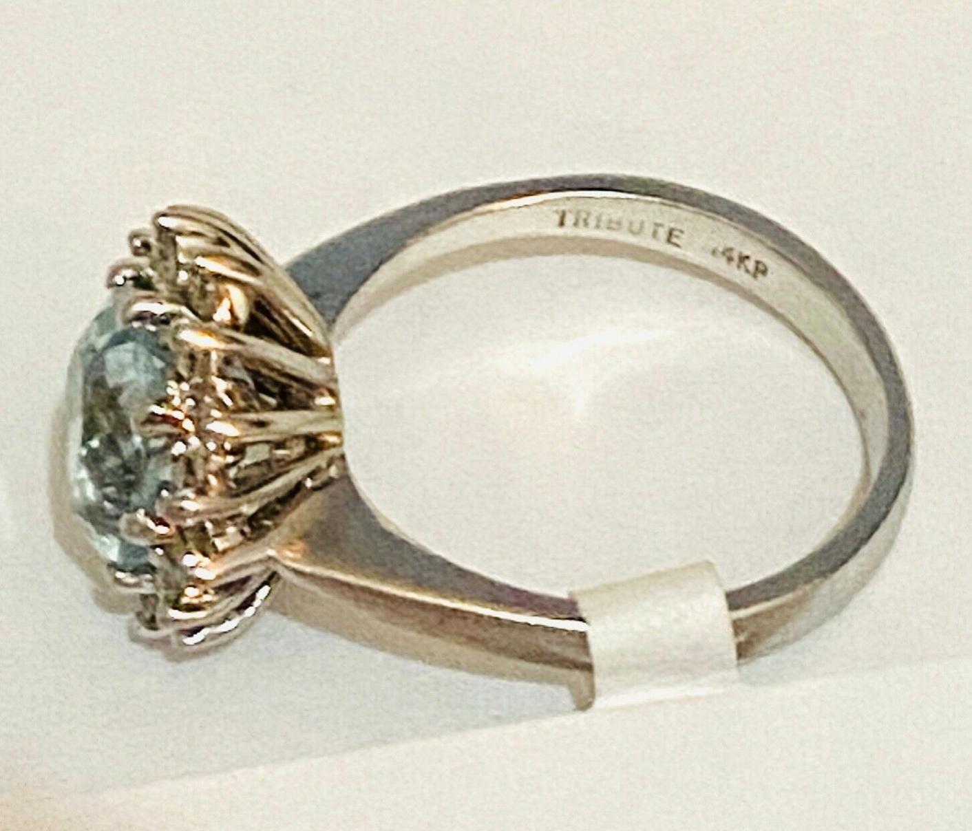 Oval Cut Aquamarine 14K White Gold Diamond Ring For Sale
