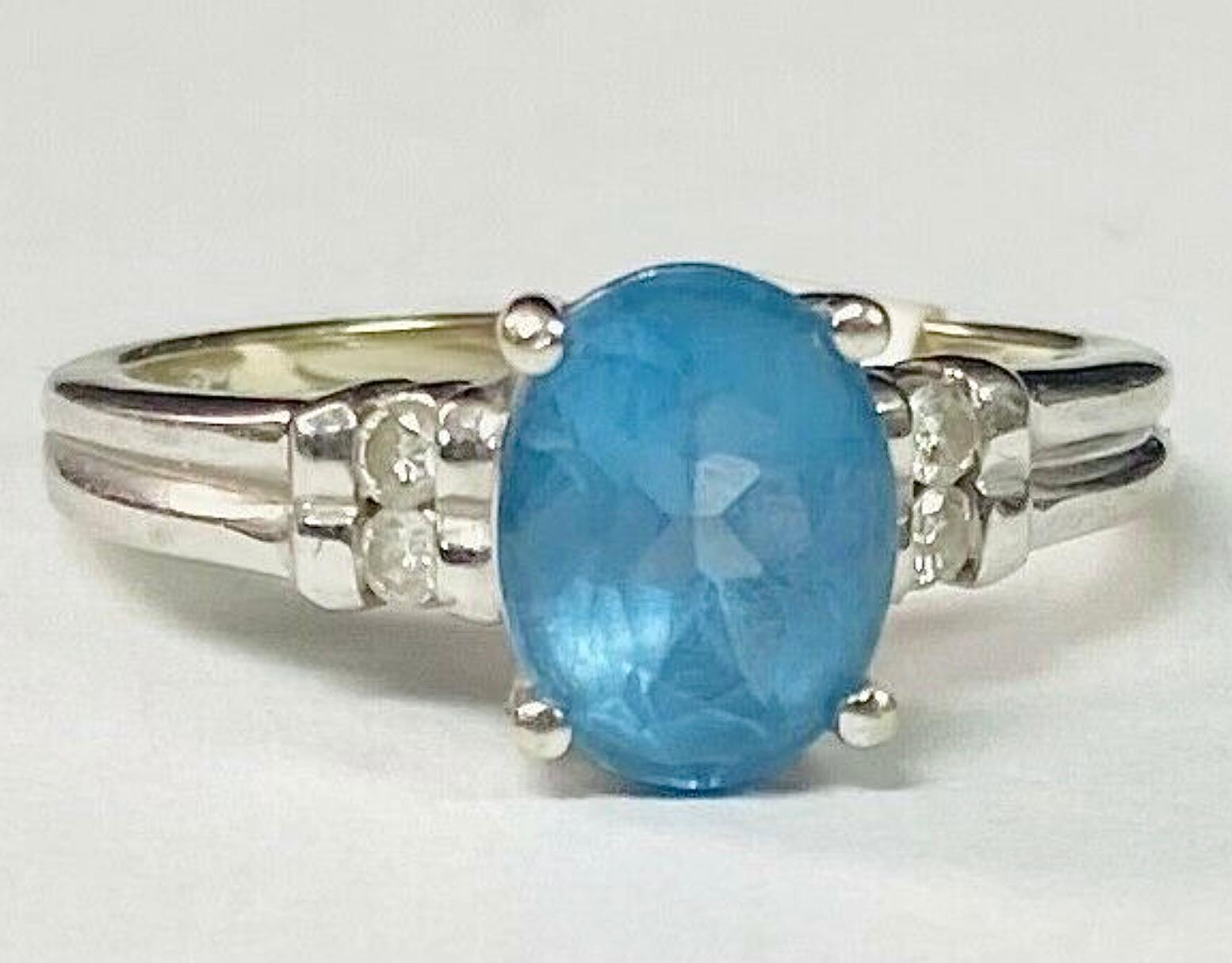 Oval Cut Aquamarine 14K White Gold Diamond Ring For Sale