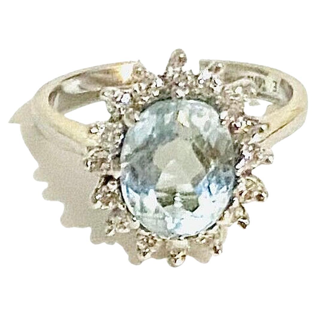 Aquamarine 14K White Gold Diamond Ring For Sale