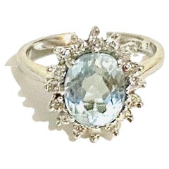 Vintage Aquamarine 14K White Gold Diamond Ring