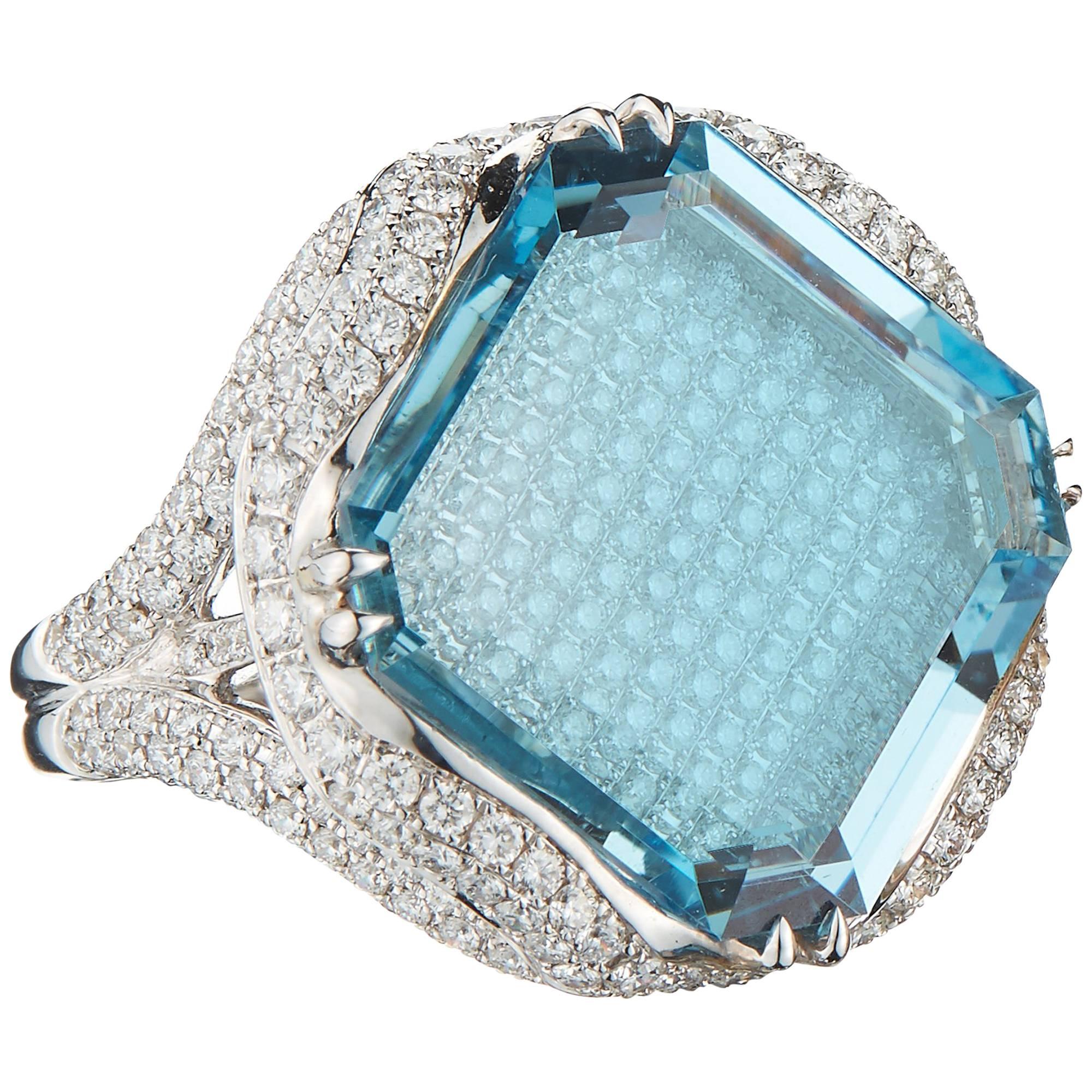 Paolo Costagli Aquamarine 15.08 Carat and Diamond Ring