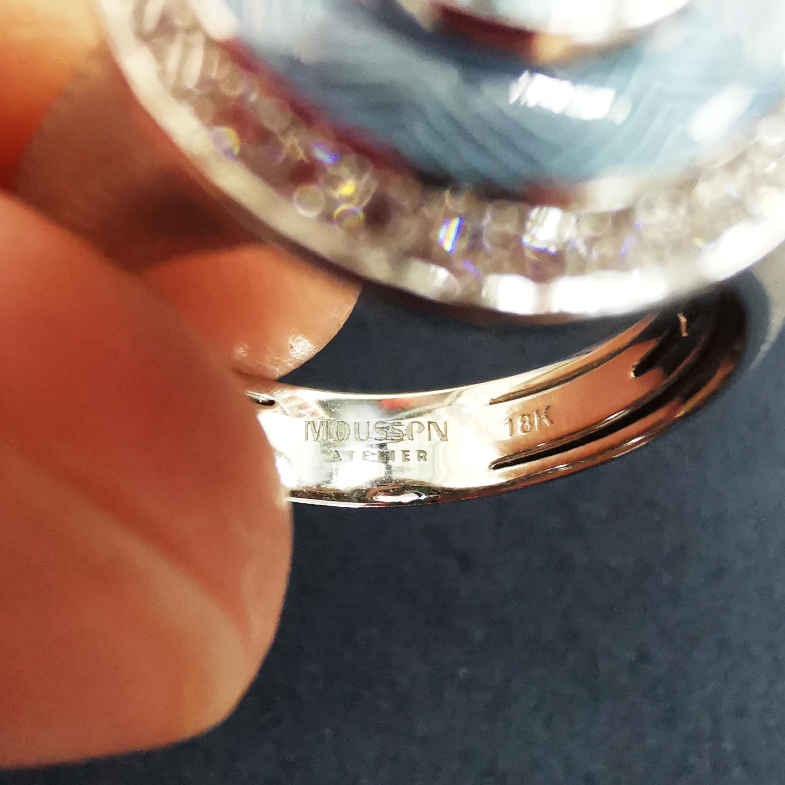 Oval Cut Aquamarine 1.66 Carat Diamonds 18 Karat White Gold Tweed Ring For Sale